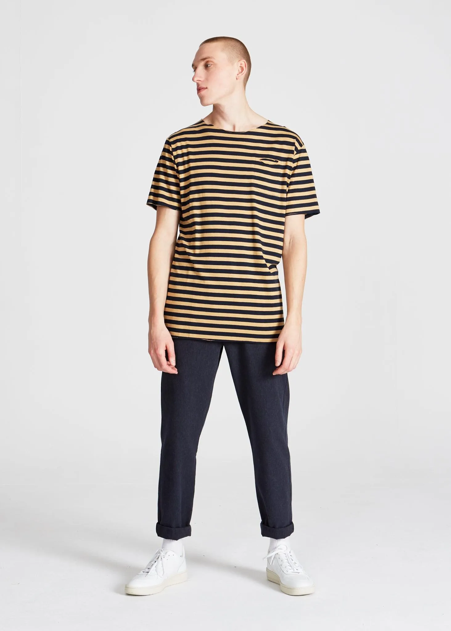 T-shirt NEW FOUNDLAND in TENCEL™ Lyocell - Blue / Camel (Stripes) Givn Berlin