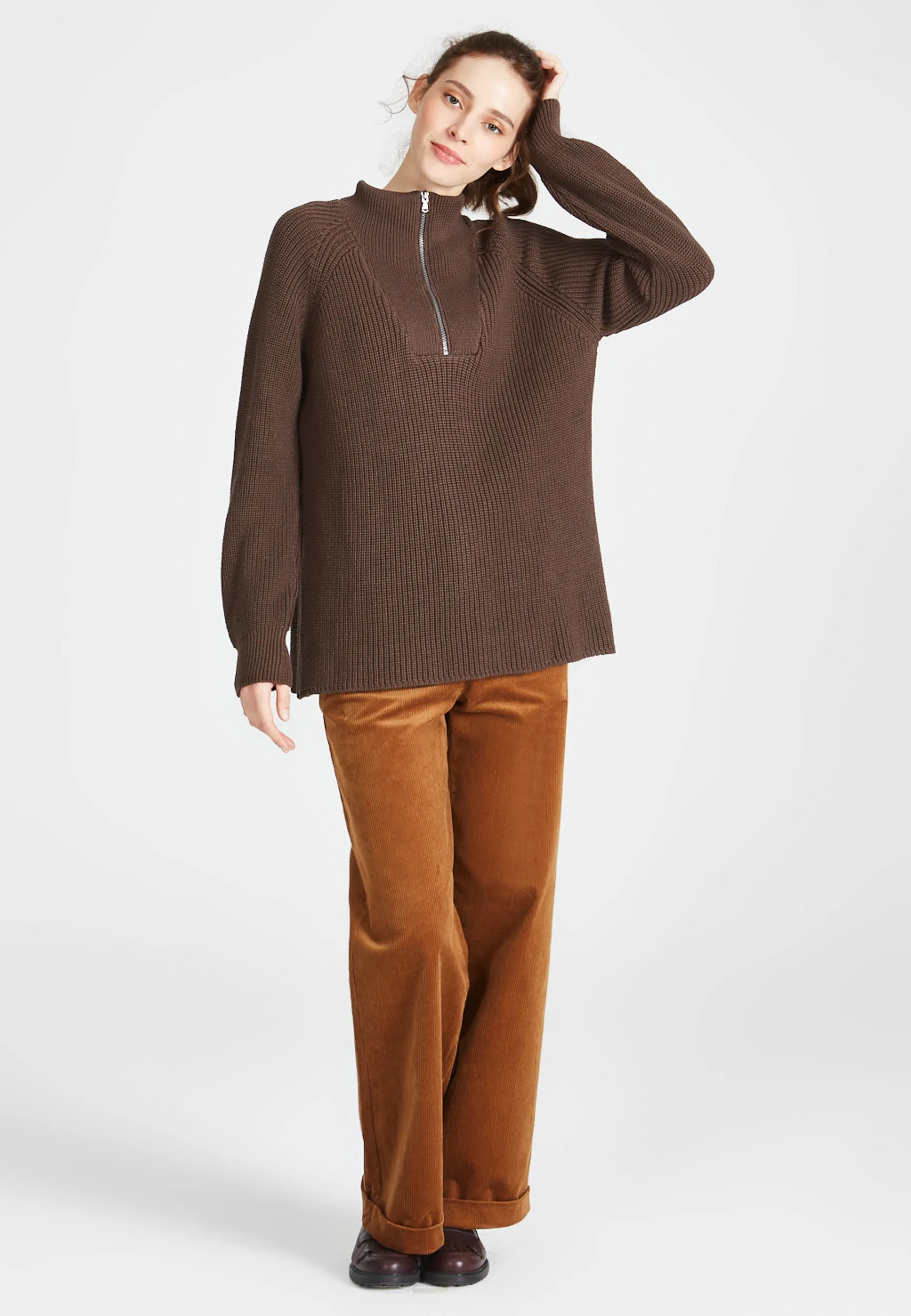 TEKLA Organic Cotton Troyer Knit Sweater - Oak Brown Givn Berlin
