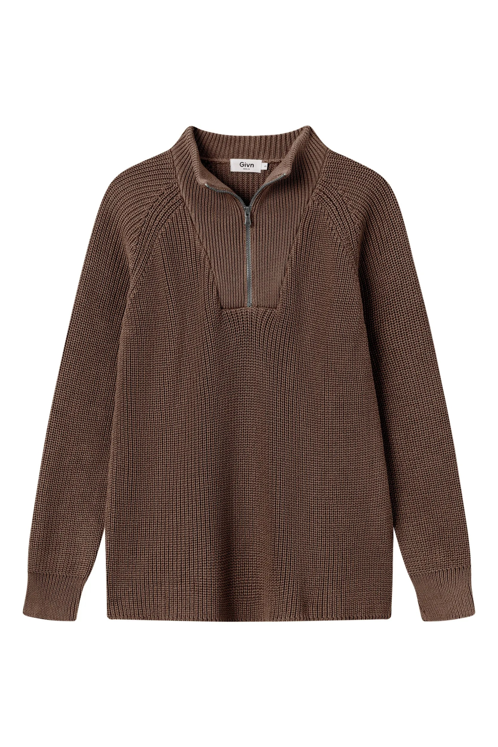 TEKLA Organic Cotton Troyer Knit Sweater - Oak Brown Givn Berlin