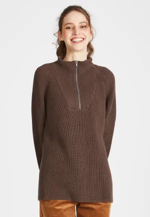 TEKLA Organic Cotton Troyer Knit Sweater - Oak Brown Givn Berlin