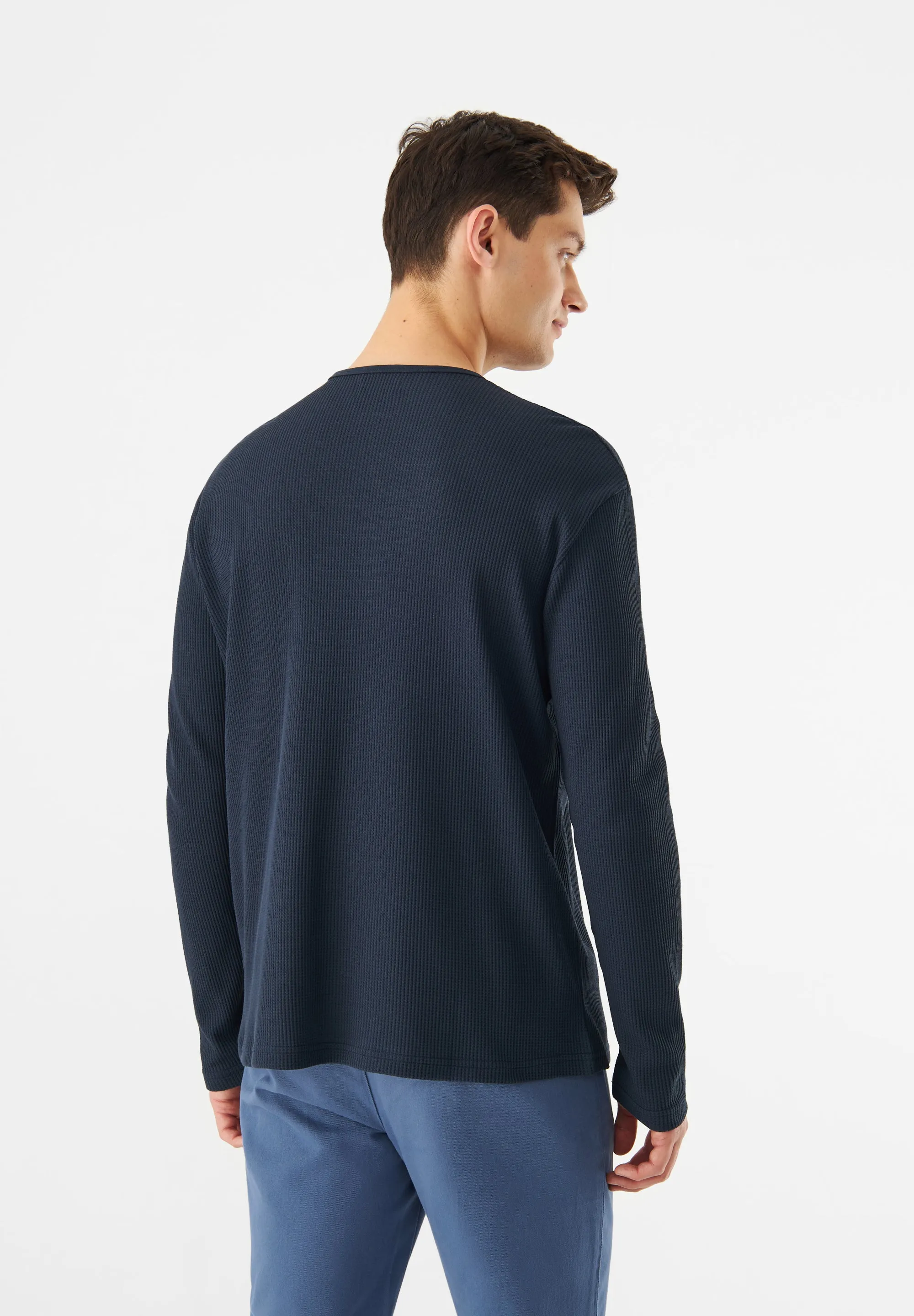 Textured Long Sleeve GBPITTIE Relaxed Fit Made From Organic Cotton - Midnight Blue (Waffle) Givn Berlin