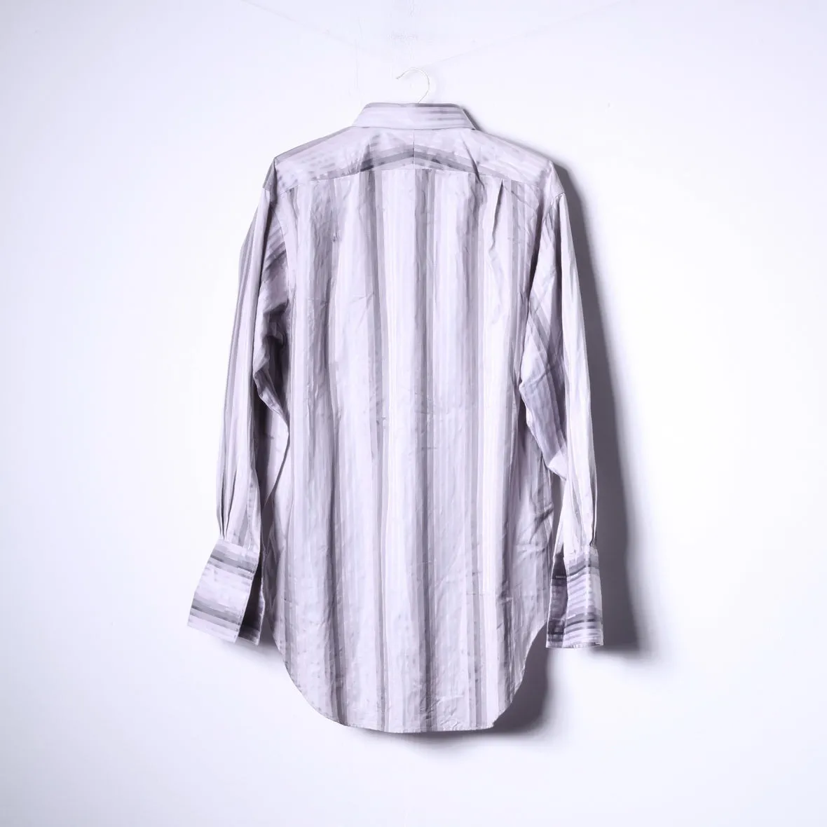 T.M.Lewin Mens 16.5 33 L Casual Shirt Grey Cotton Striped Cuff Elegant Top