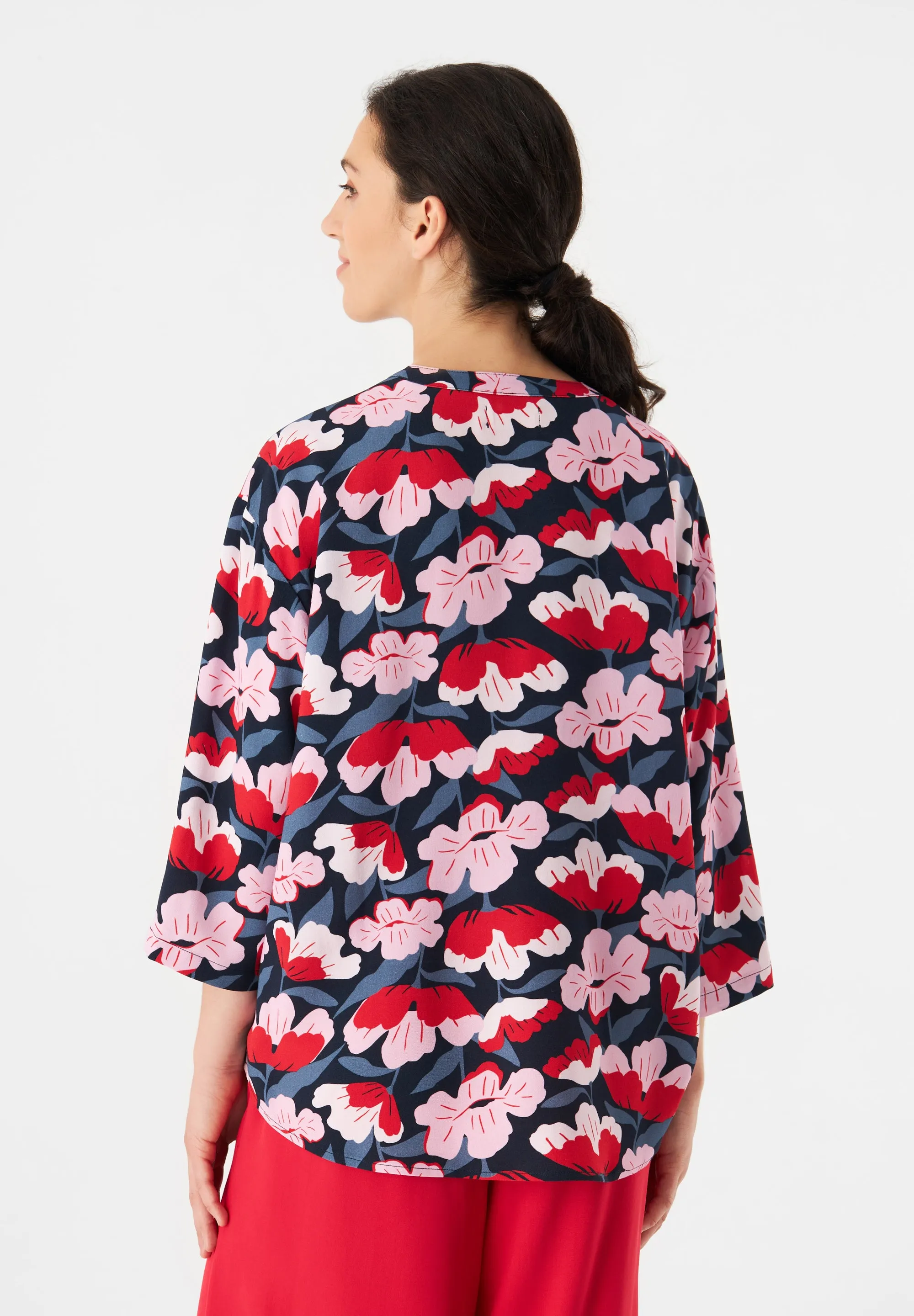 Tunic Blouse GBHARRIETTE Relaxed Fit From LENZING™ ECOVERO™ - Red / Pink (Flowers) Givn Berlin