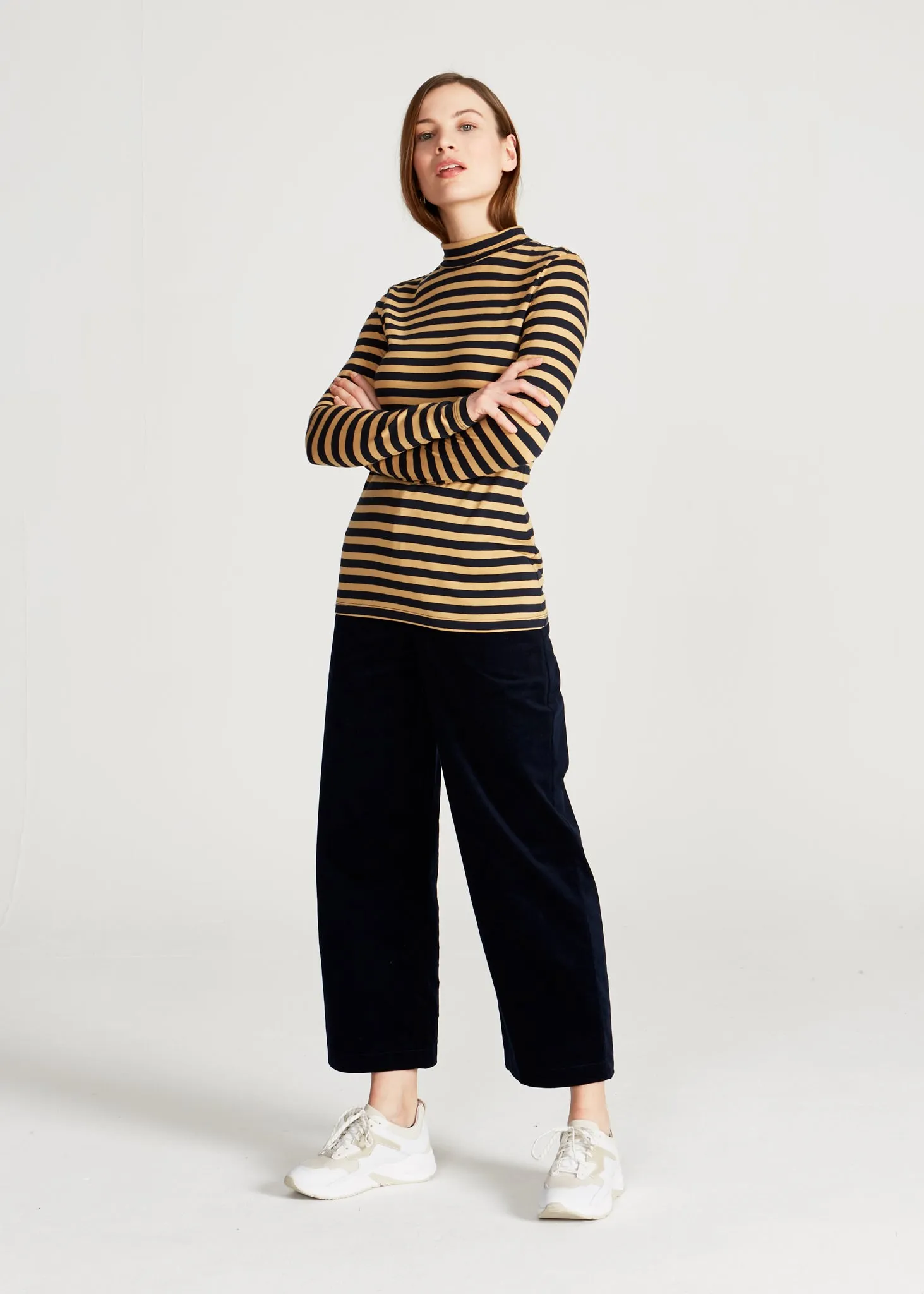 Turtleneck longsleeve VIDA made from TENCEL™ Lyocell - Blue / Camel (Stripes) Givn Berlin
