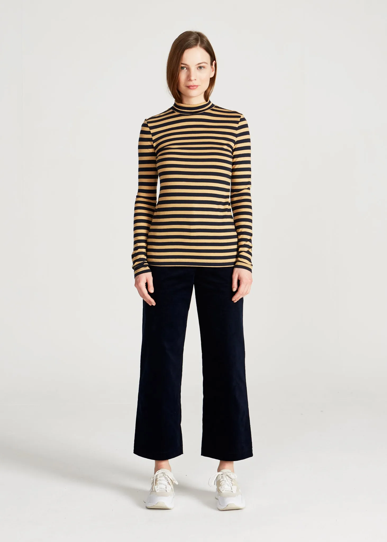 Turtleneck longsleeve VIDA made from TENCEL™ Lyocell - Blue / Camel (Stripes) Givn Berlin