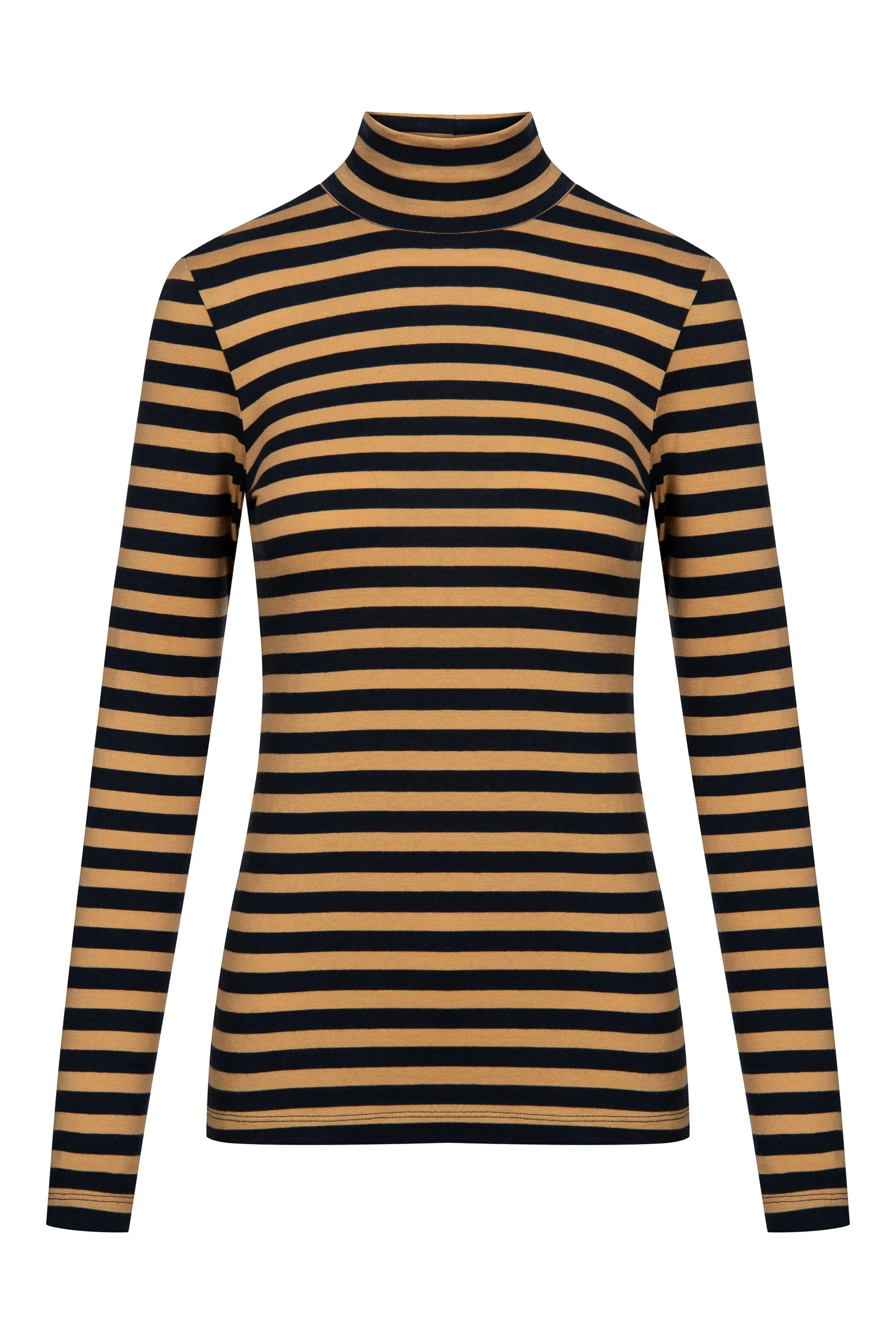 Turtleneck longsleeve VIDA made from TENCEL™ Lyocell - Blue / Camel (Stripes) Givn Berlin