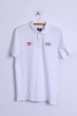Umbro Mens L Polo Shirt White Nationale England Team Cotton Short Sleeve