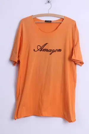 Wrangler Mens XL T-Shirt Orange Cotton Crew Neck Amazon Embroidered Back