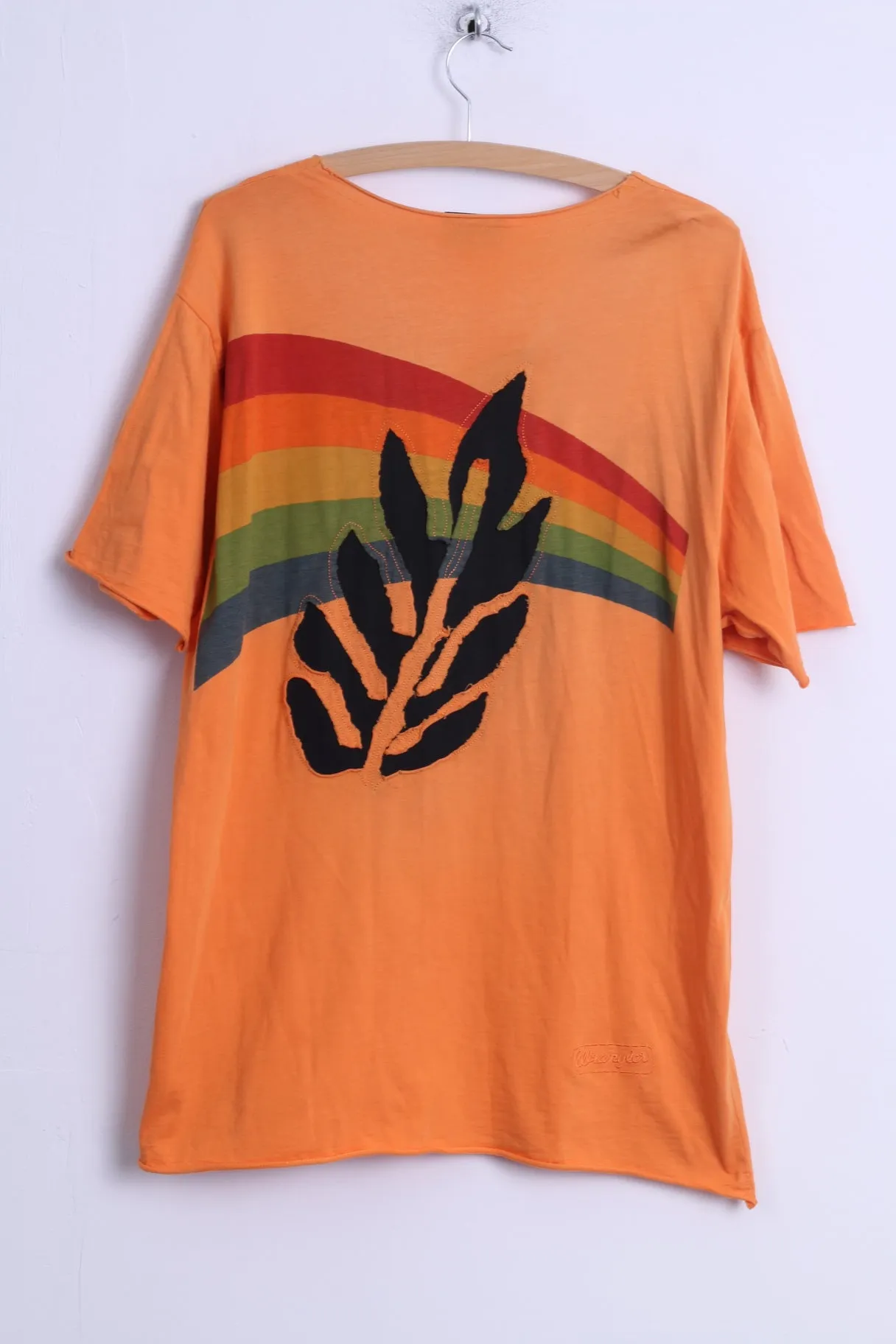 Wrangler Mens XL T-Shirt Orange Cotton Crew Neck Amazon Embroidered Back